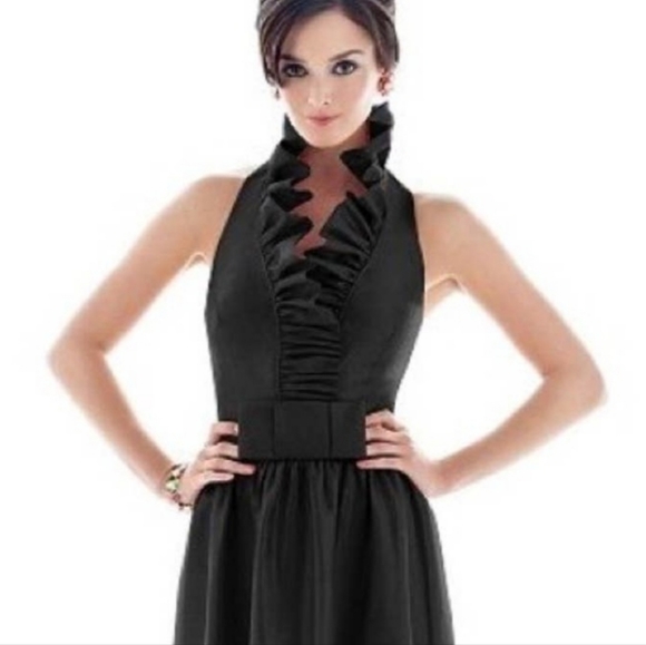 Alfred Sung Cocktail Dress Size 12 Black Ruffle Halter - Picture 1 of 6